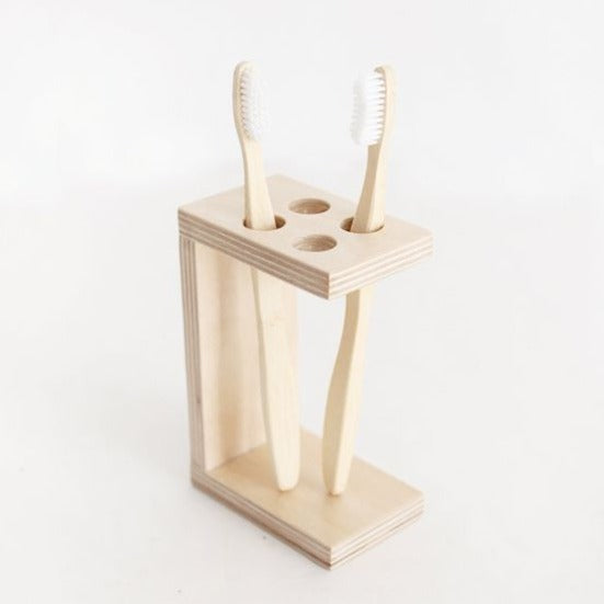 Wooden Bathroom Toothbrush And Toothpaste Holder/Stand ( With Complementary Coaster ) By Miza