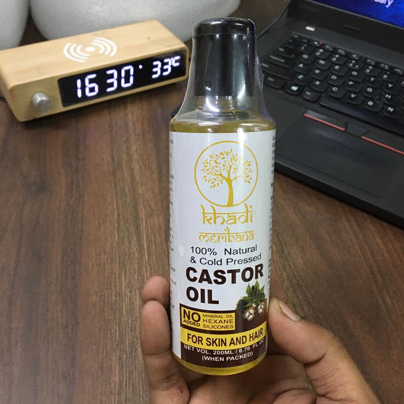 Khadi India Earth Science Ayurveda Cold Pressed Castor Oil For Hair and Skin (200 ml) Pack Of 2