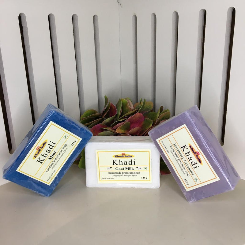 Khadi India ( Pack Of 3 ) Evergreen Mint/Rosemary Lavender/Goat Milk Soap