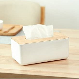 Removable Plastic Tissue Box with Bamboo Wooden Cover Home Tissue Container By CN
