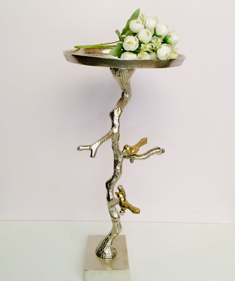 Aluminium Welling Demilune Side Table In Tree Branch and Bird Design By Fita