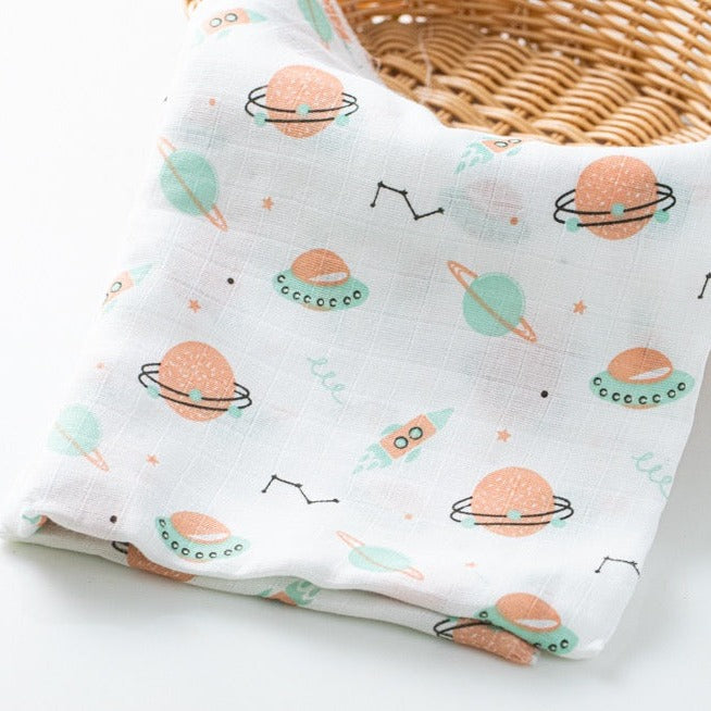 Space Plane Random Printed Muslin Swaddle Blanket For Baby By MM - 1 Pc