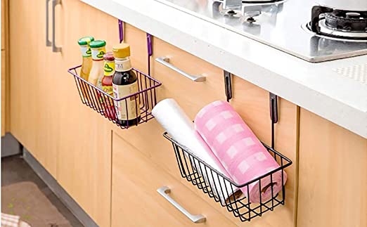 Wall-Mounted Go Hooked Black Pack Of 4 Metal Wire Multipurpose Over Door Basket By AK