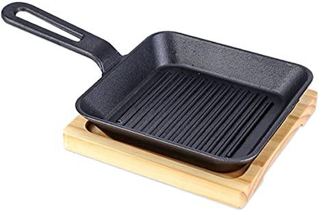 Square Cast Iron plate sizzler with wooden base - peelOrange.com