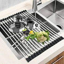 Nirali Rolling Mat For Kitchen Sink in Stainless Steel 304 Grade Silicone Support - peelOrange.com