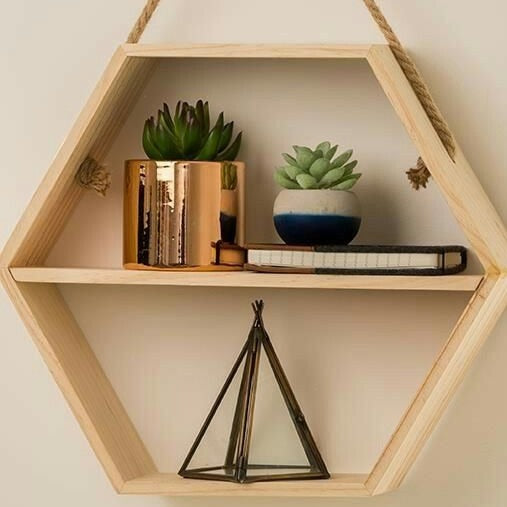 Geometric/Hexagonal Handmade Shelf ( With Complementary Coaster ) By Miza