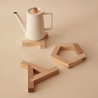 Wooden Fashionable Coaster Pot Stand/Wooden Pot Holder In Random Design ( With Complementary Coaster ) By Miza