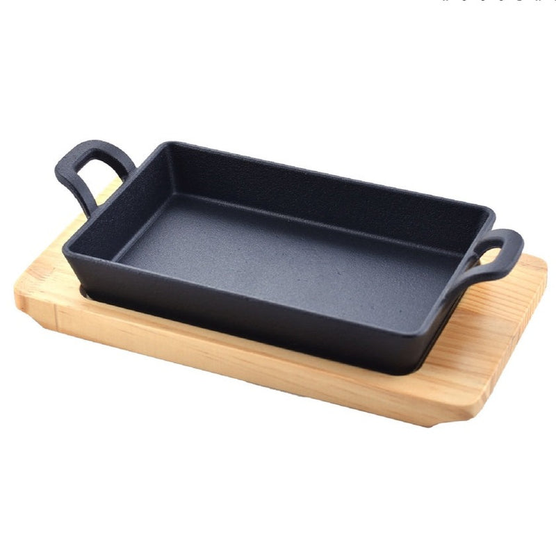 Cast Iron Sizzler Platter With Wooden Base| (Paneer Tikka Grill) by MK