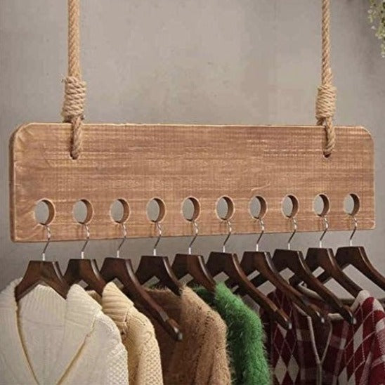 Ceiling Rope Hanging Wooden Clothes Hanger Rack By Miza