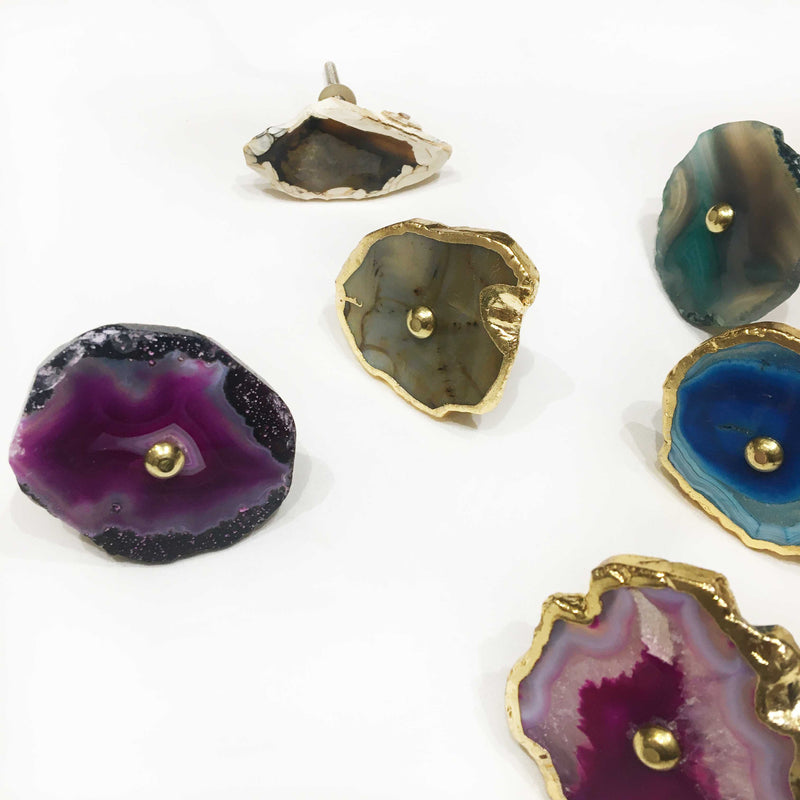 Assorted Agate Stone Cabinet Knobs With  Electro Plating 1Pc