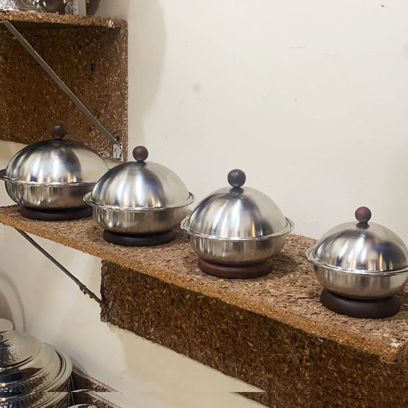 Fruits & Nut Bowl / Butter Dish / Serving Dish/Candy Pot In Stainless Steel With Lid Set Of 4 By INDI
