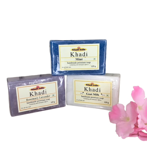 Khadi India ( Pack Of 3 ) Evergreen Mint/Rosemary Lavender/Goat Milk Soap