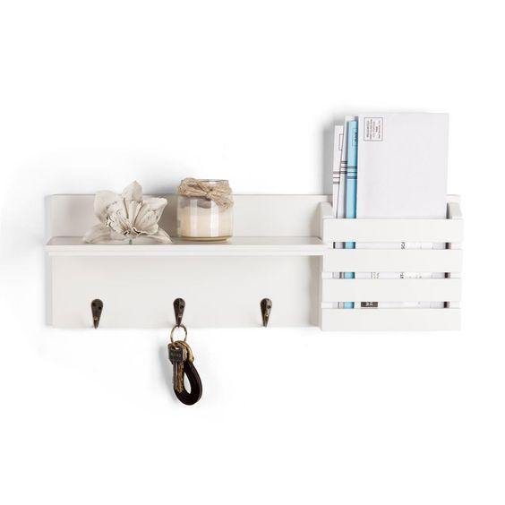 White Utility Shelf In PVC with Pocket and Hanging Hooks By Glitzz - peelOrange.com