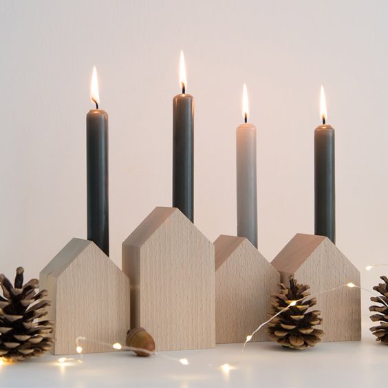 Wooden House Design Candle Holder Set Of 2 By Miza