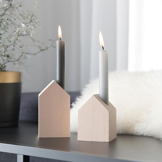 Wooden House Design Candle Holder Set Of 2 ( With Complementary Coaster ) By Miza