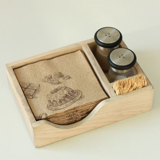 Wooden Tissue & Napkin Holder With Salt Pepper Sprinkler Organizer ( With Complementary Coaster ) By Miza