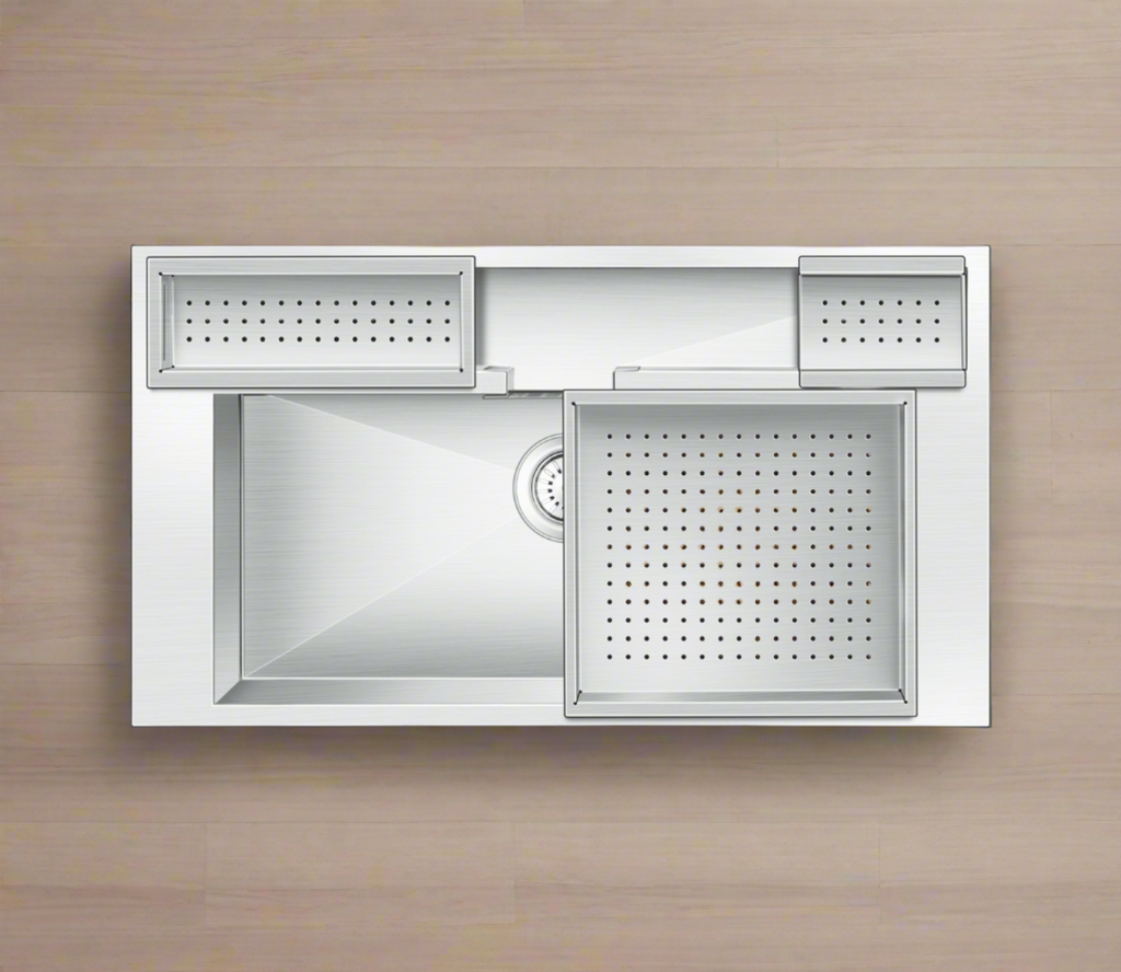 Nirali Era Satin Finish Kitchen Sink in Stainless Steel 304 Grade + PVC Plumbing Connector - peelOrange.com