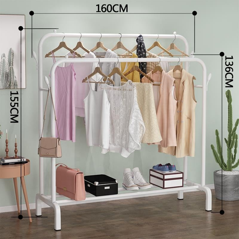 Metal Clothes storage drying rack foldable double pole With Hooks & Shoe Rack