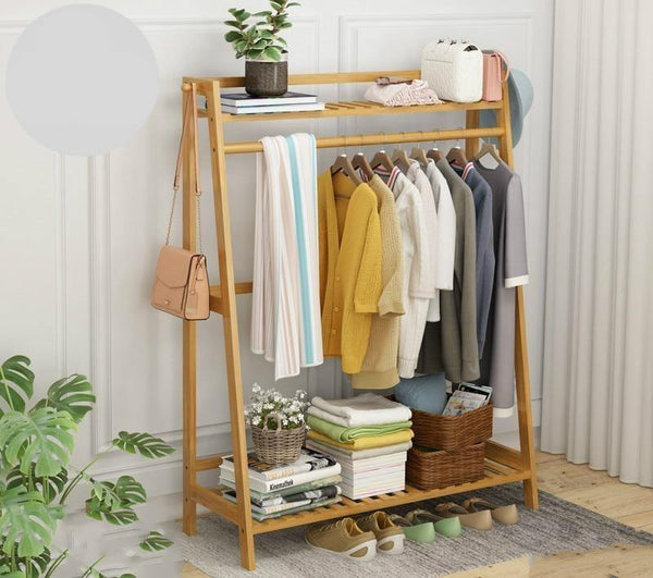 Metal Clothes storage drying rack foldable double pole With Hooks