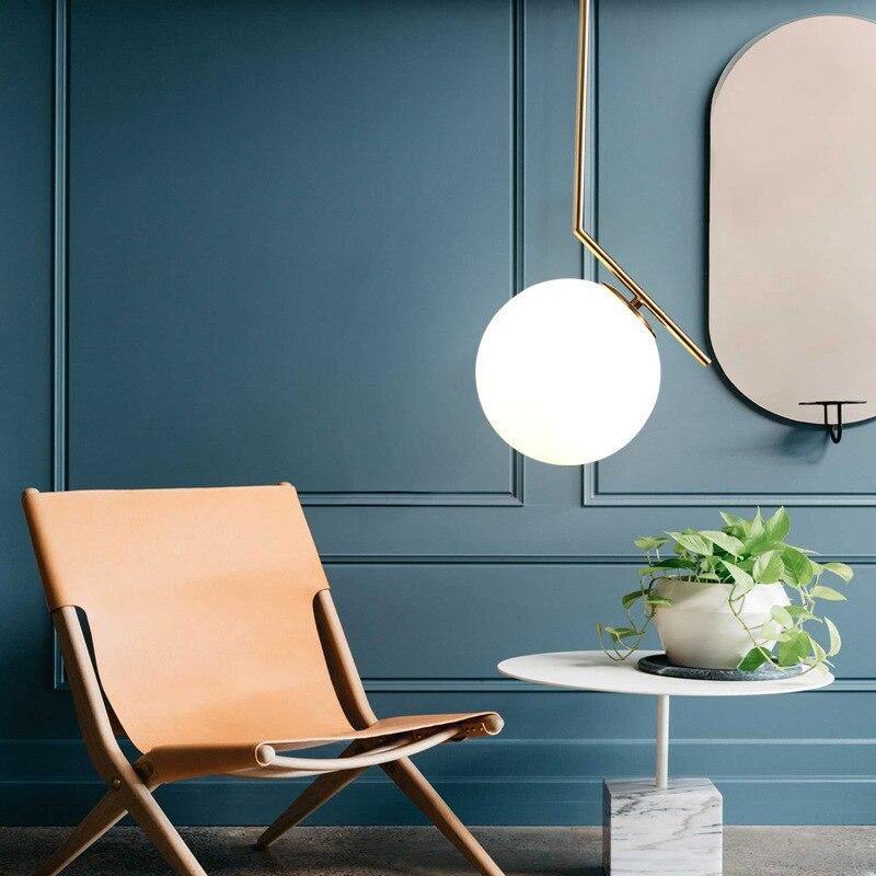 Modern Led Metal Pendant Lights Wrought Iron Glass Round Ball Brass Rod Hanging Lamp For Living Roomcafekitchen Nordic Lighting