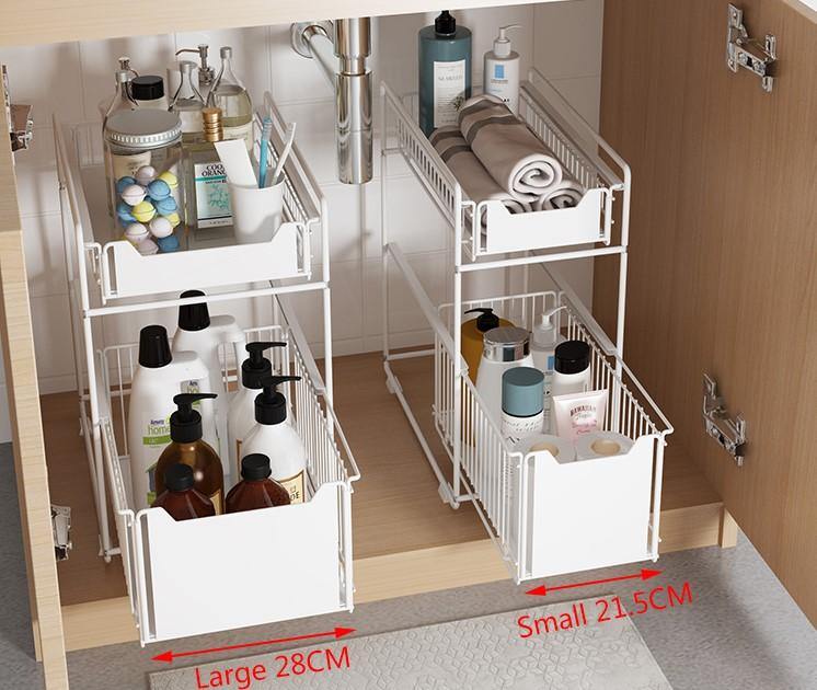 2 Tier kitchen & bathroom Multi-function Metal Drawer ,Expandable Organizer Rack - peelOrange.com