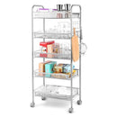 Multipurpose Mesh Wire Rolling Cart with Wheels & 4 Side Hooks Metal Storage Shelves By CN