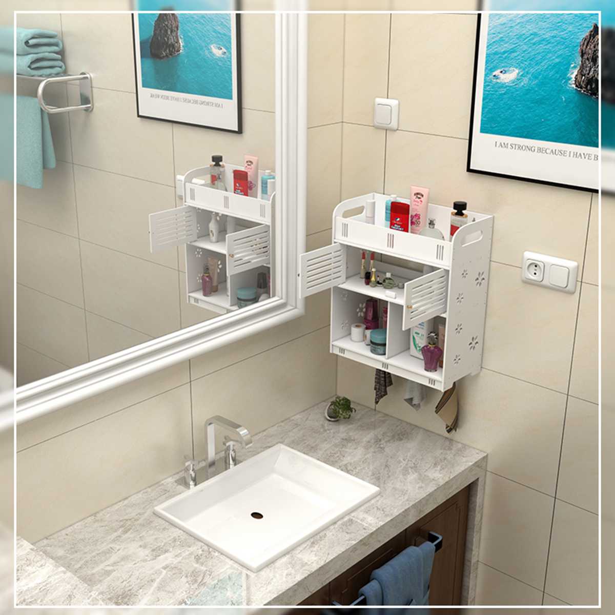 Wall Mounted PVC Bathroom [38] Storage Cabinet With By Miza