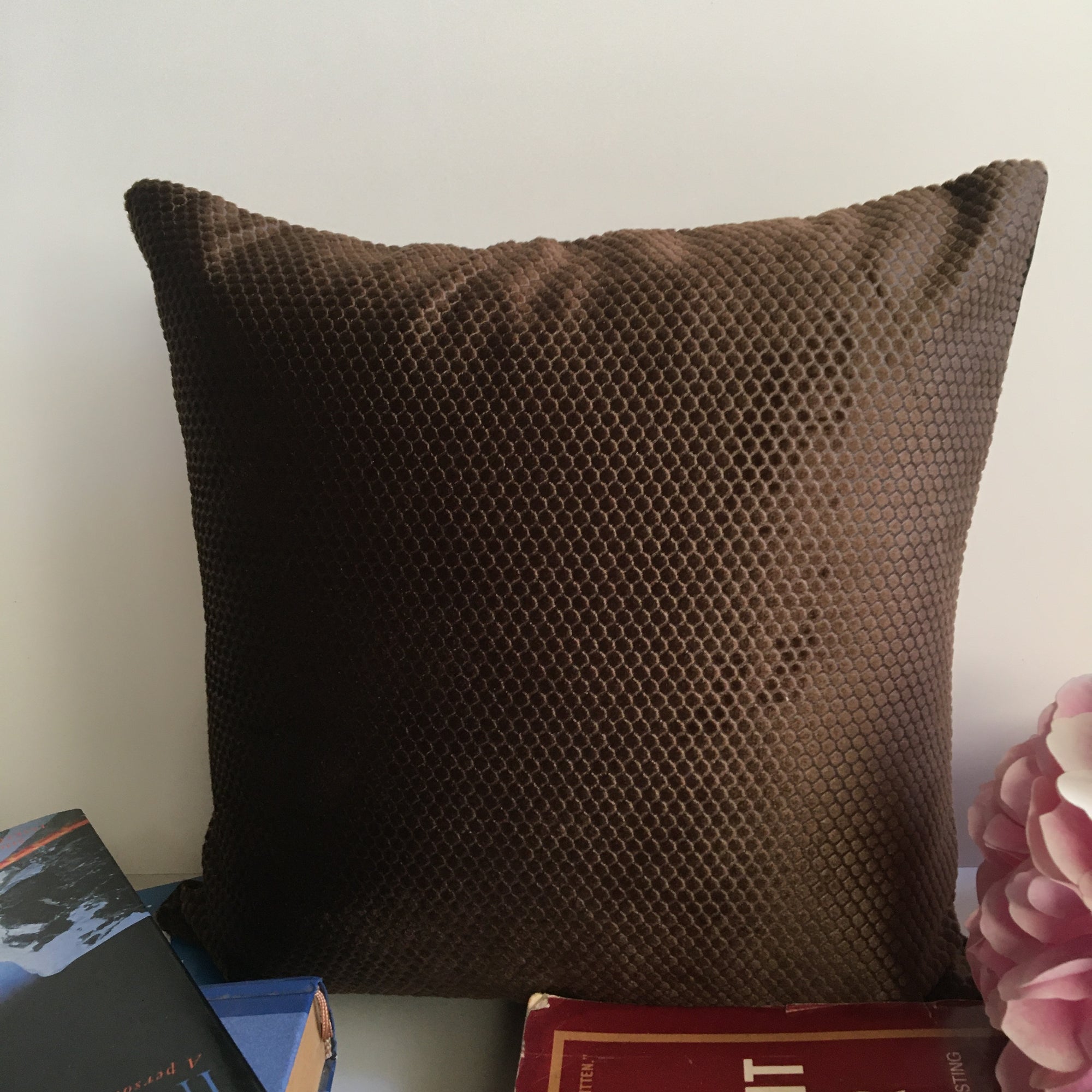 Dark Brown Self Velvet sofa Cushion Cover