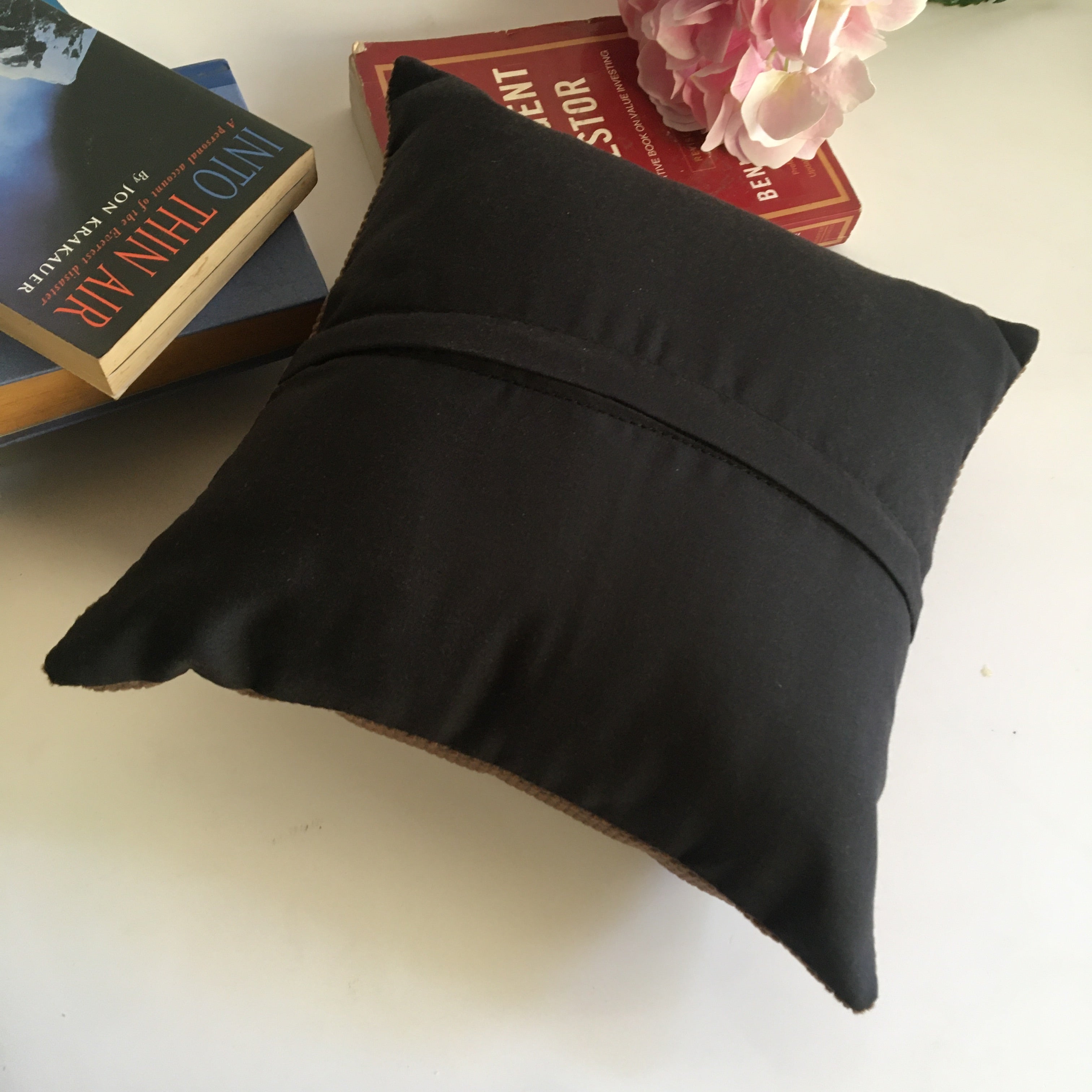 Dark Brown Self Velvet sofa Cushion Cover