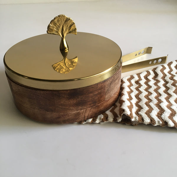 Stylish Wooden & Steel Chapati Roti Box Casserole Container Holder With Tong By Fita