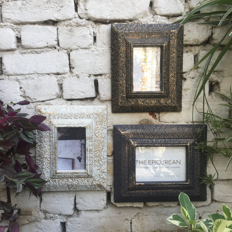 Antique White & Gold Wood Picture Frame By HMF