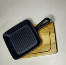 Square Cast Iron plate sizzler with wooden base - peelOrange.com