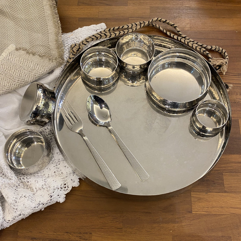 Maharaja Thali Set In Stainless Steel & Copper Hammered | By MK