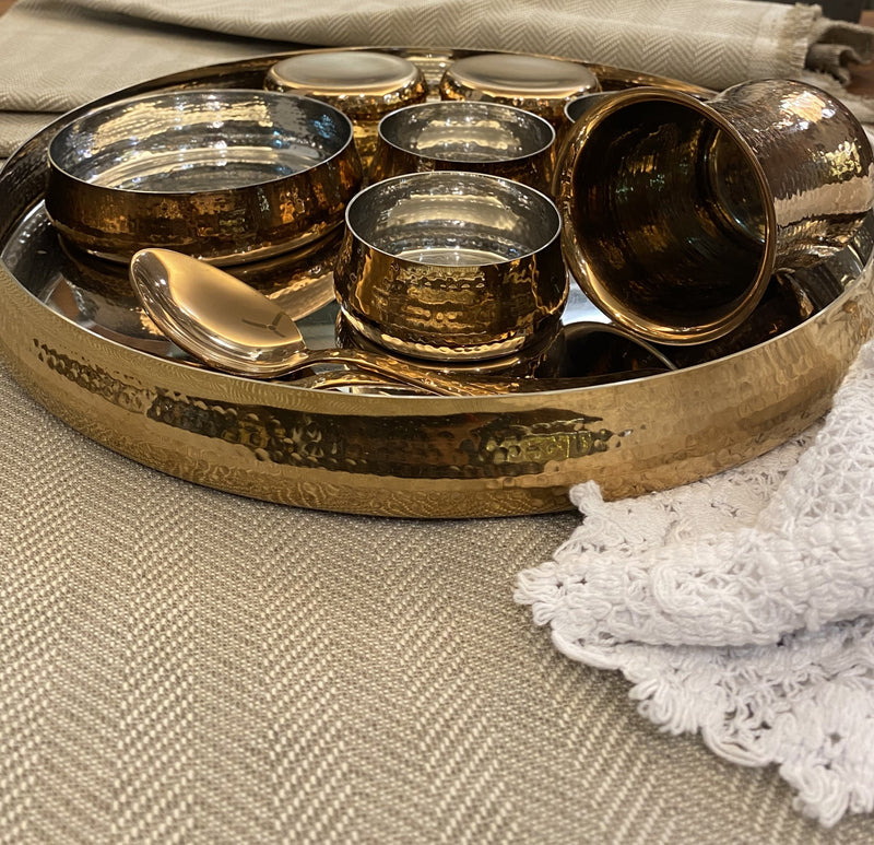 Maharaja Thali Set In Stainless Steel & Copper Hammered | By MK