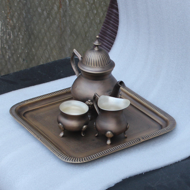 Antique Brass Tea Set With Silver Coating Inside By MK