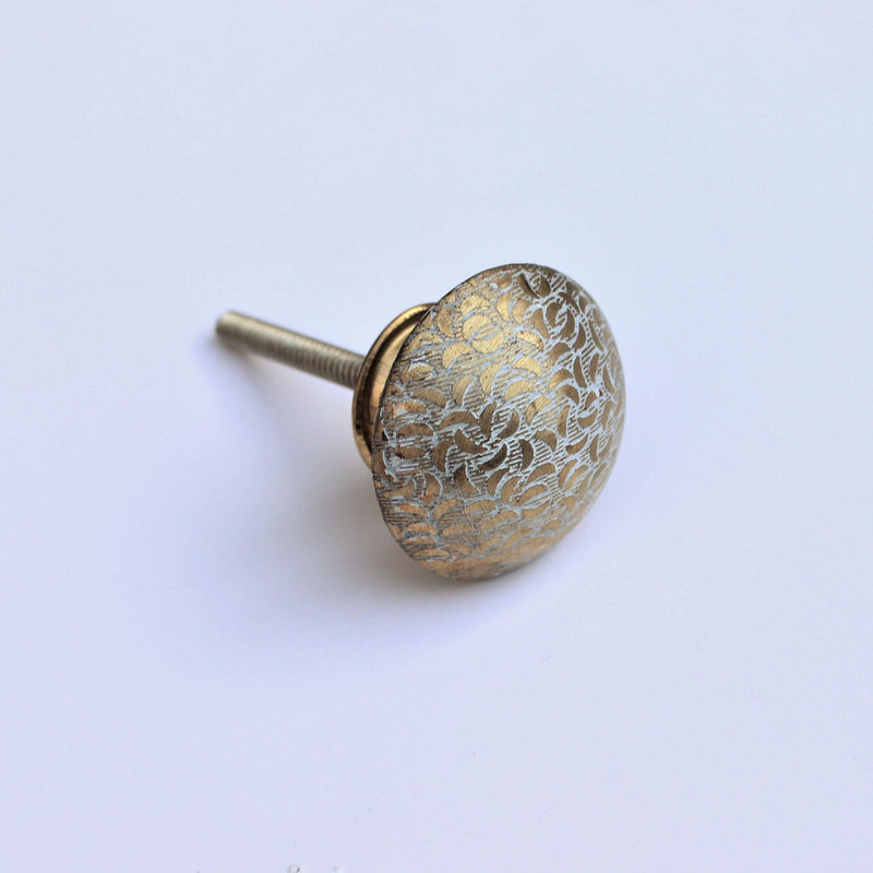 Moroccan Inspired White & Gold Patterned Brass Knob - peelOrange.com
