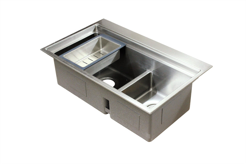 Nirali Exa Stainless Steel Double Bowl Kitchen Sink in 304 Grade Finish without Drainboard + PVC Plumbing Connector - peelOrange.com