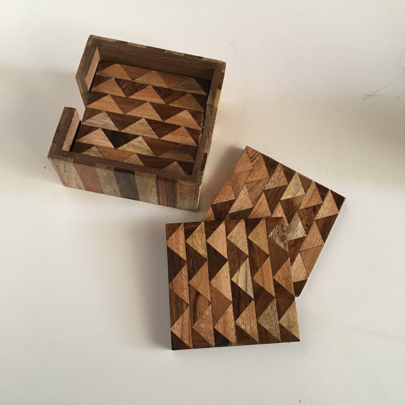 Triangle Pattern Tea Cup Wooden Coasters | Set of 6 | Single Pc