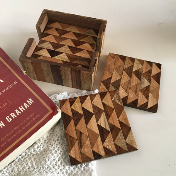 Triangle Pattern Tea Cup Wooden Coasters | Set of 6 | Single Pc