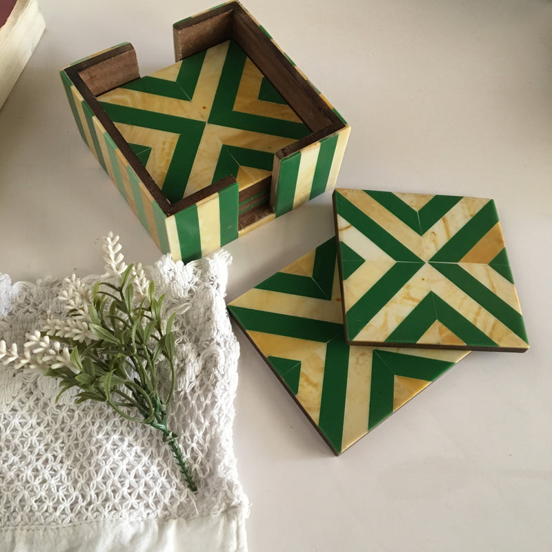 Square Table Coffee Coaster Set With Aqua Green Marble Finish Resin Coasters