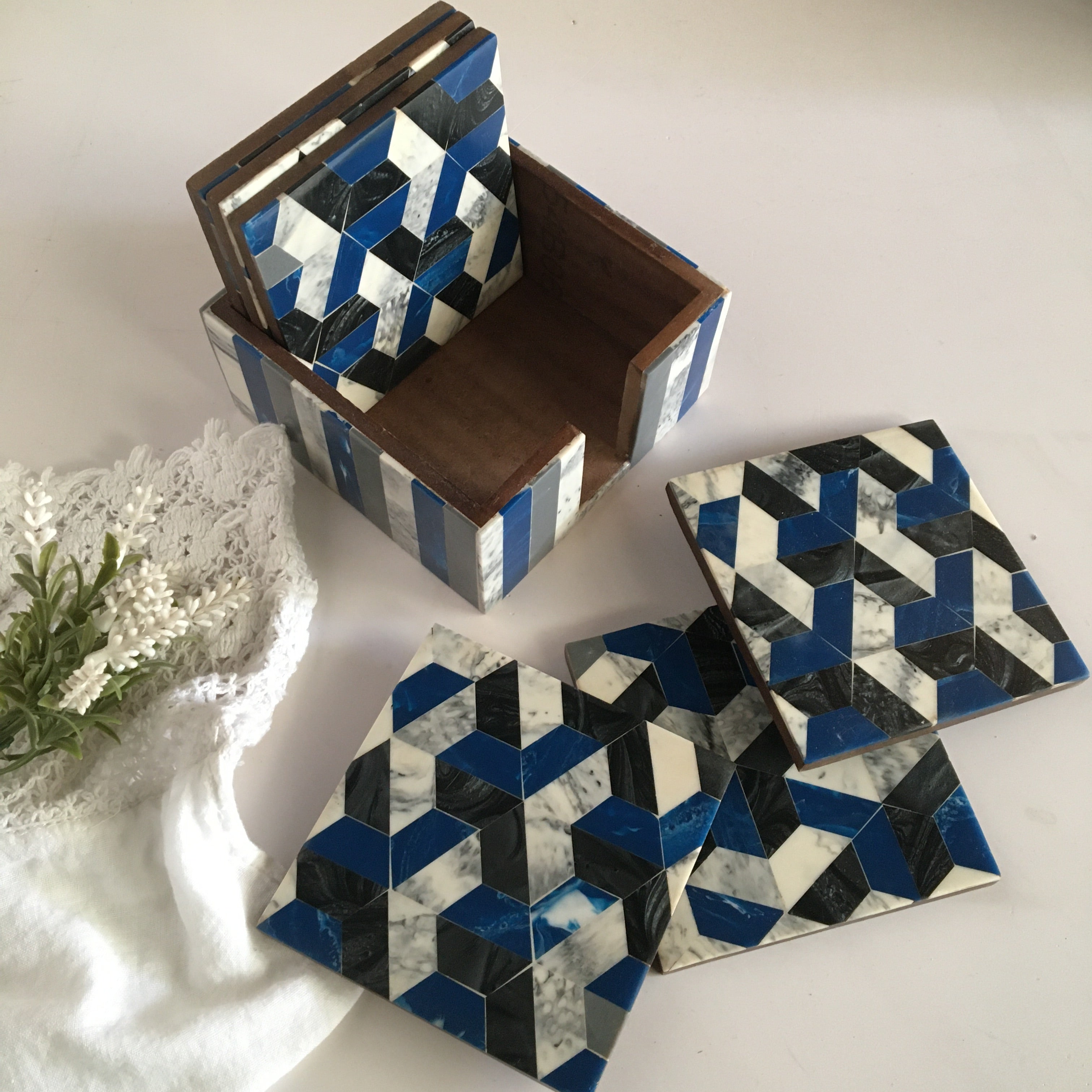 Tea Cup Resin Coasters Set In Hexagon Style Pattern | Set of 6 | Single Pc