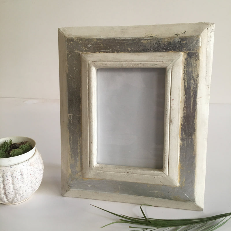 Beige & Silver Polished Wood Picture Frame By HMF