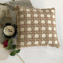 Beige Color Round Circle Printed Pattern Chenille Cushion Cover Design (16 x 16 inch) 1PC