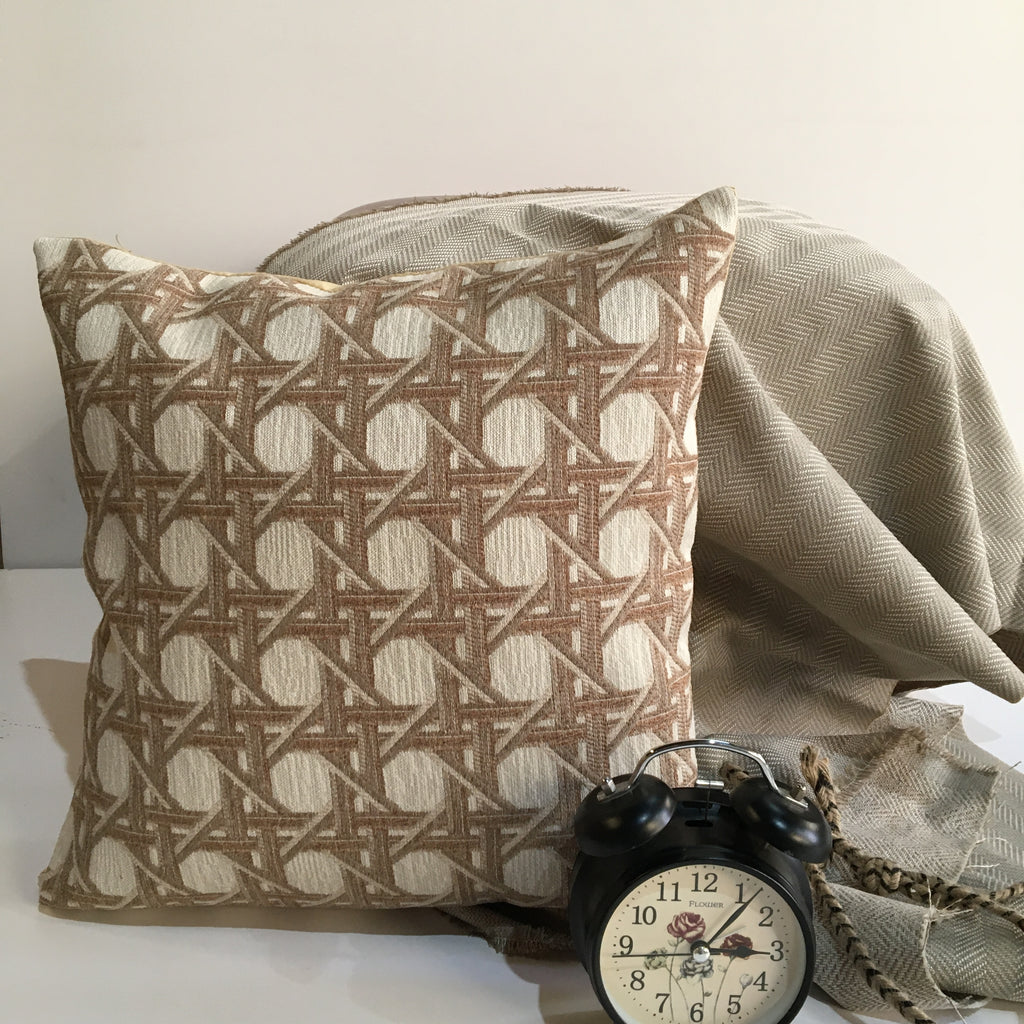Beige Color Round Circle Printed Pattern Chenille Cushion Cover Design (16 x 16 inch) 1PC