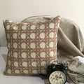 Beige Color Round Circle Printed Pattern Chenille Cushion Cover Design (16 x 16 inch) 1PC