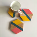 Hexagon Resin Tea Coaster Set In Wooden Texture Design | Set of 6 | Single Pc