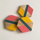 Hexagon Resin Tea Coaster Set In Wooden Texture Design | Set of 6 | Single Pc