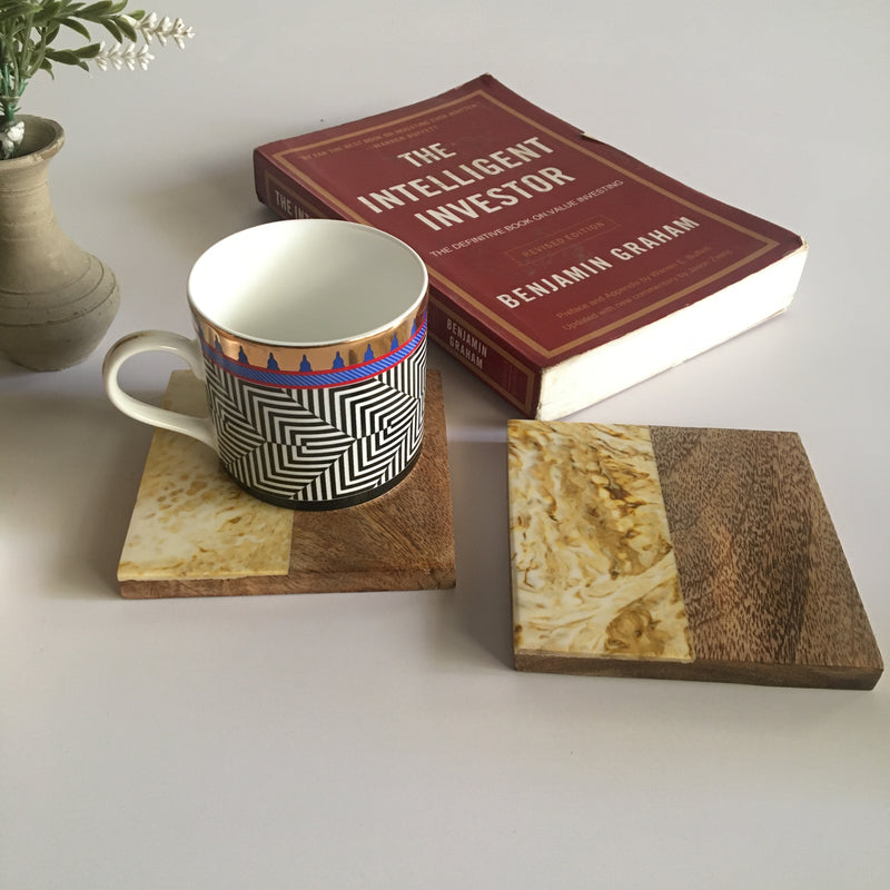 Resin Tea Coaster in Square Wooden Texture Finish Coffee Coaster 1 PC