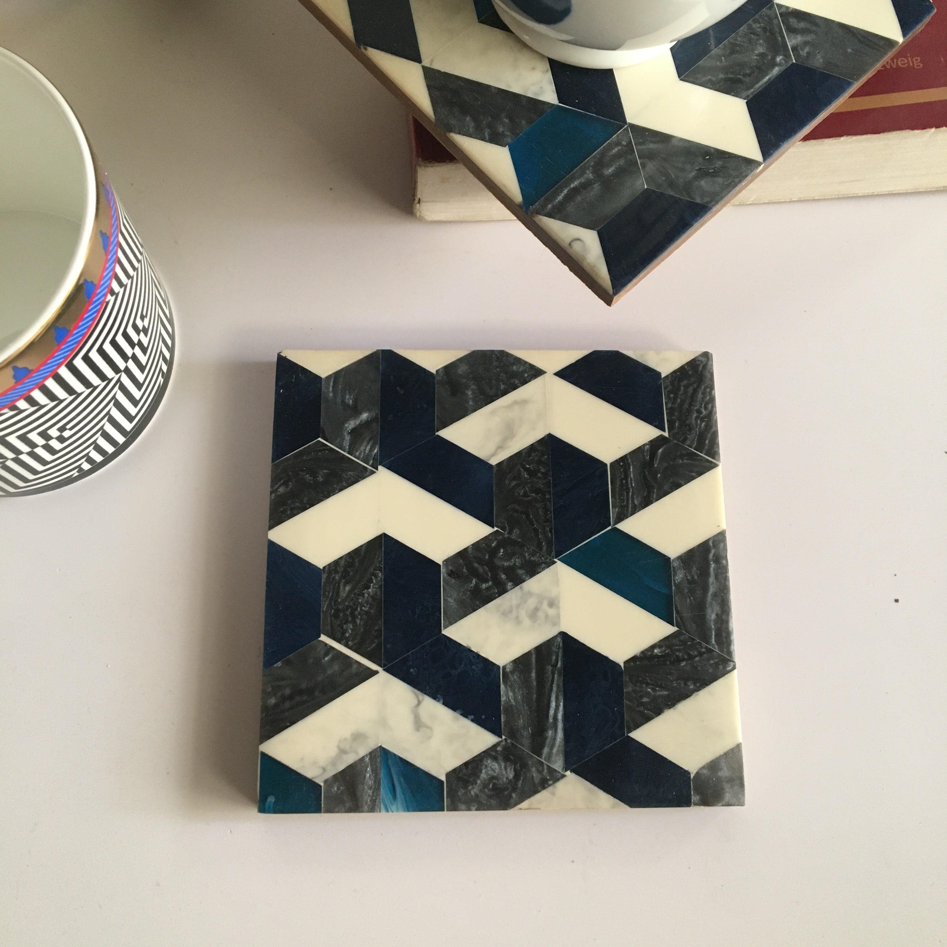 Tea Cup Resin Coasters Set In Hexagon Style Pattern | Set of 6 | Single Pc