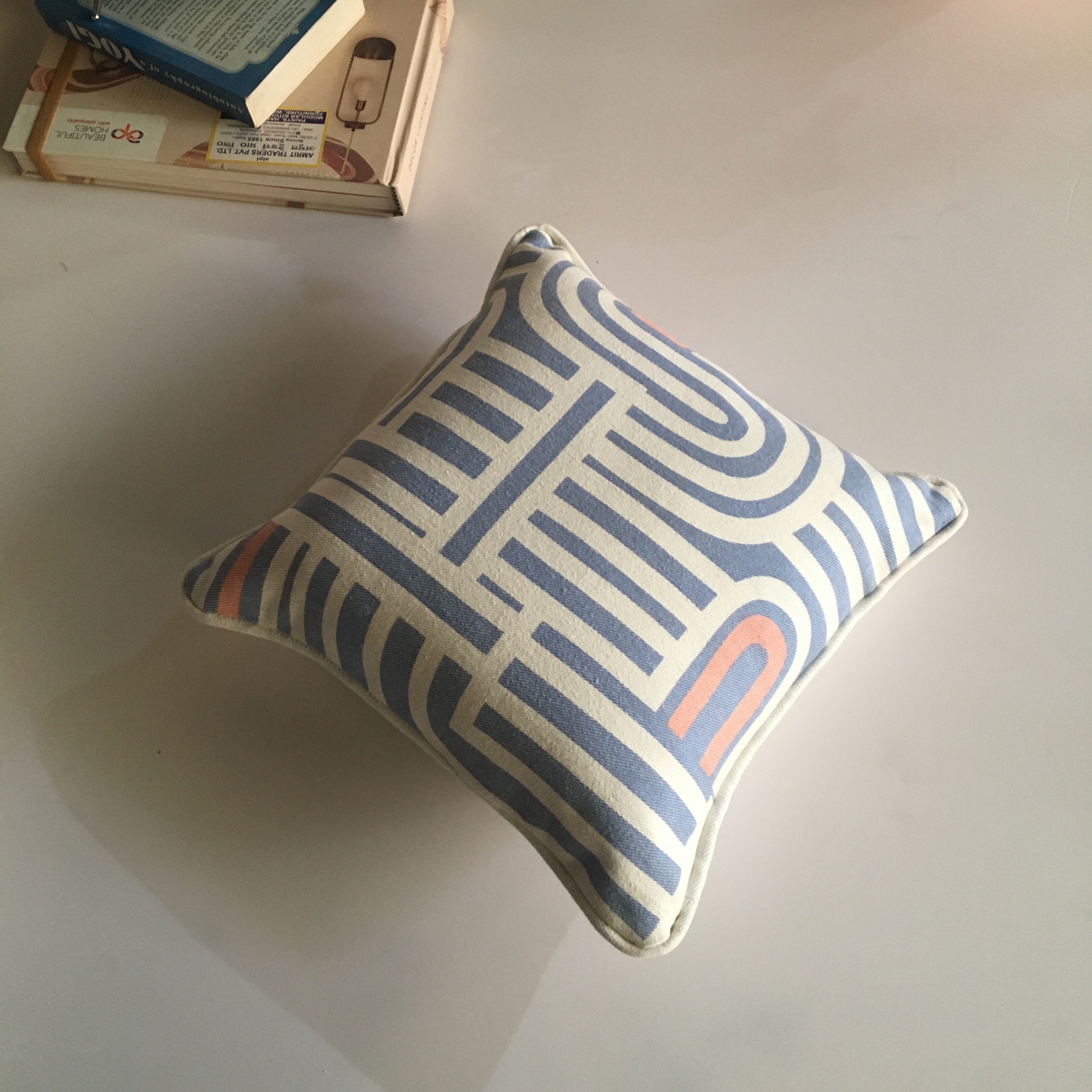 Jean Blue & White Stripes With Brown Stripe Cotton Pillow Cushion Cover 1Pc